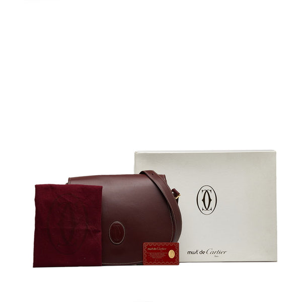 カルティエ マストライン ゴールド金具 斜め掛け ショルダーバッグ ボルドー ワインレッド レザー レディース CARTIER 【中古】