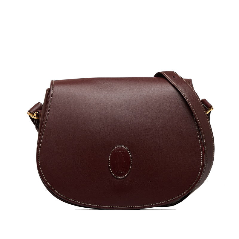 カルティエ マストライン ゴールド金具 斜め掛け ショルダーバッグ ボルドー ワインレッド レザー レディース CARTIER 【中古】