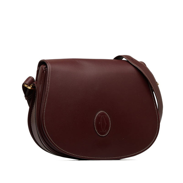 カルティエ マストライン ゴールド金具 斜め掛け ショルダーバッグ ボルドー ワインレッド レザー レディース CARTIER 【中古】