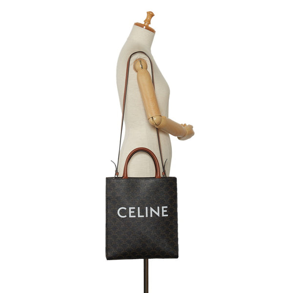 セリーヌ バーティカル カバ ラージ ハンドバッグ ショルダーバッグ 2WAY ブラウン PVC レザー レディース CELINE 【中古】