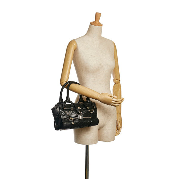 バーバリー チェック キルティング ハンドバッグ ブラック レザー レディース BURBERRY 【中古】