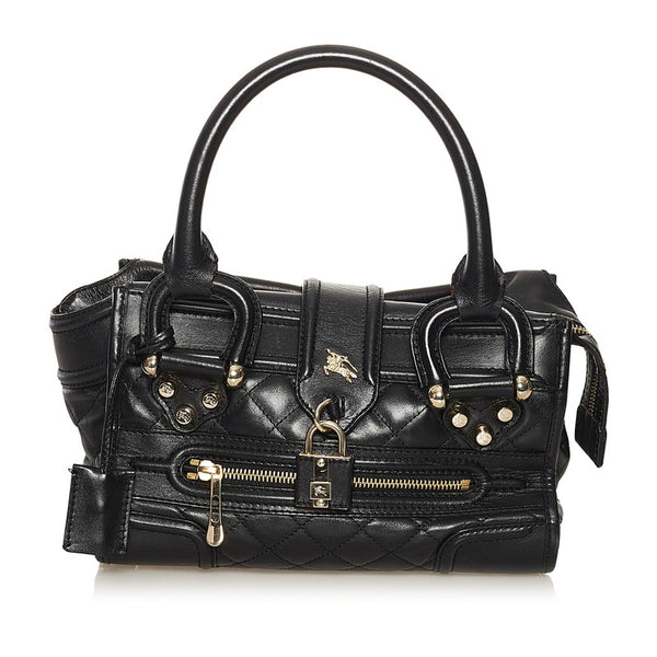 バーバリー チェック キルティング ハンドバッグ ブラック レザー レディース BURBERRY 【中古】
