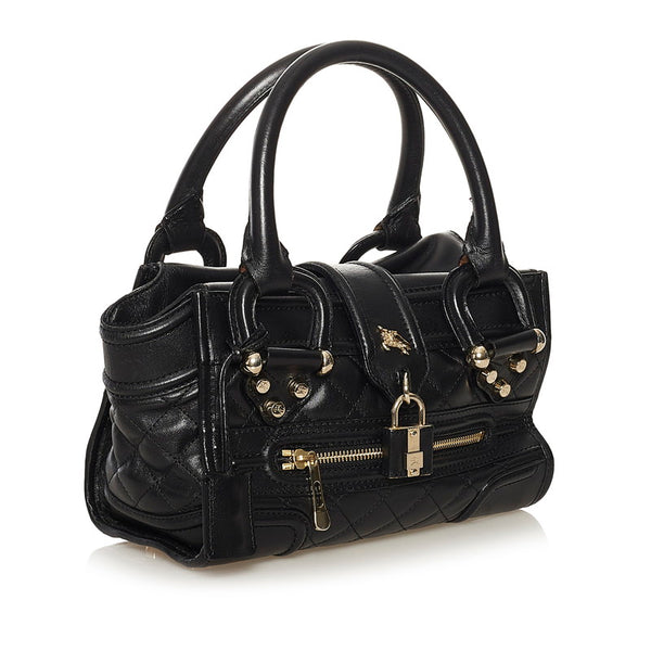 バーバリー チェック キルティング ハンドバッグ ブラック レザー レディース BURBERRY 【中古】