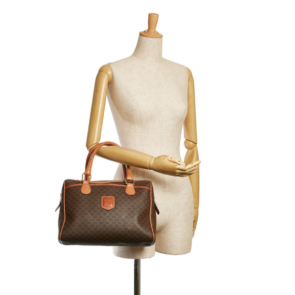 セリーヌ マカダム ハンドバッグ ミニボストン ブラウン PVC レザー レディース CELINE 【中古】