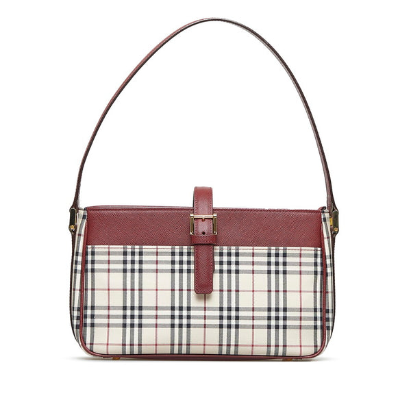 バーバリー ノバチェック ハンドバッグ ワンショルダーバッグ ベージュ レッド キャンバス レザー レディース BURBERRY 【中古】
