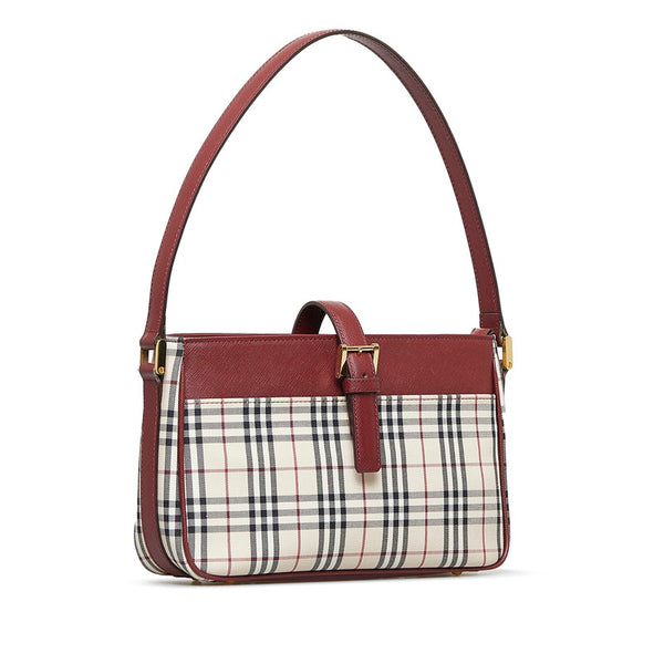 バーバリー ノバチェック ハンドバッグ ワンショルダーバッグ ベージュ レッド キャンバス レザー レディース BURBERRY 【中古】