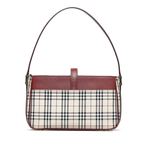 バーバリー ノバチェック ハンドバッグ ワンショルダーバッグ ベージュ レッド キャンバス レザー レディース BURBERRY 【中古】