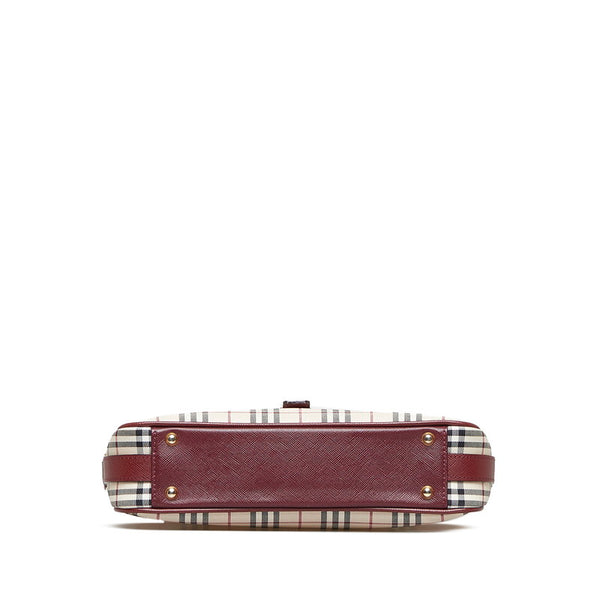 バーバリー ノバチェック ハンドバッグ ワンショルダーバッグ ベージュ レッド キャンバス レザー レディース BURBERRY 【中古】