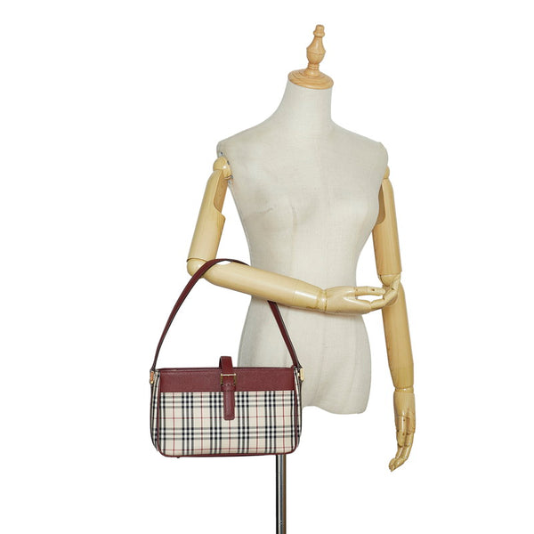 バーバリー ノバチェック ハンドバッグ ワンショルダーバッグ ベージュ レッド キャンバス レザー レディース BURBERRY 【中古】