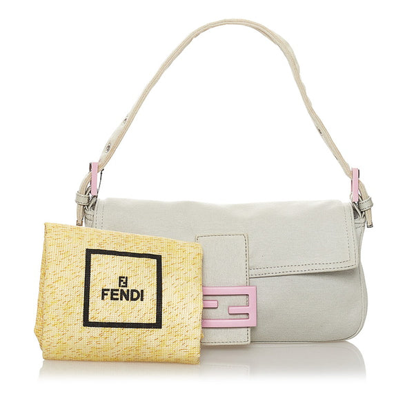 フェンディ マンマバケット ショルダーバッグ ライトグレー コットン レディース FENDI 【中古】