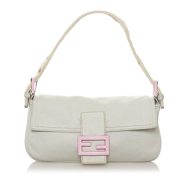 フェンディ マンマバケット ショルダーバッグ ライトグレー コットン レディース FENDI 【中古】