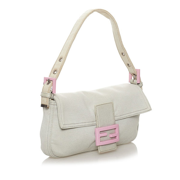 フェンディ マンマバケット ショルダーバッグ ライトグレー コットン レディース FENDI 【中古】