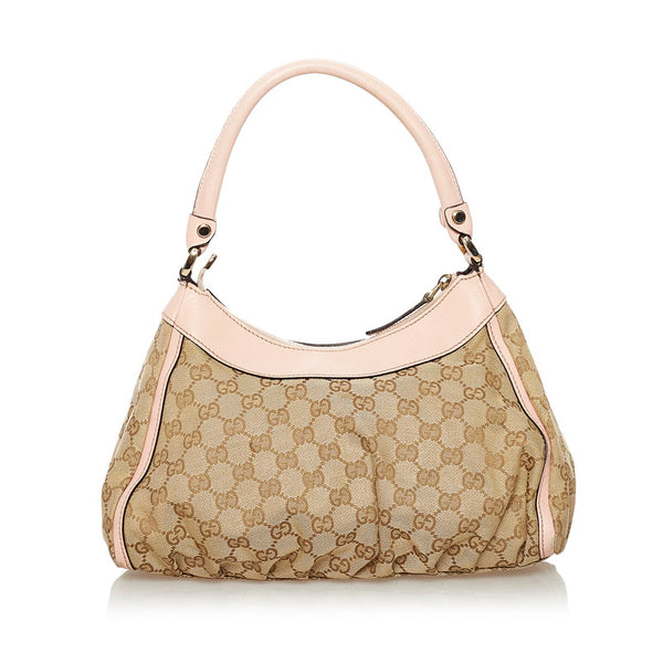 グッチ GGキャンバス アビー ワンショルダーバッグ 190525 ベージュ ピンク キャンバス レザー レディース GUCCI 【中古】