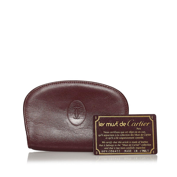 カルティエ マスト ワインレッド レザー コインケース メンズ CARTIER 【中古】