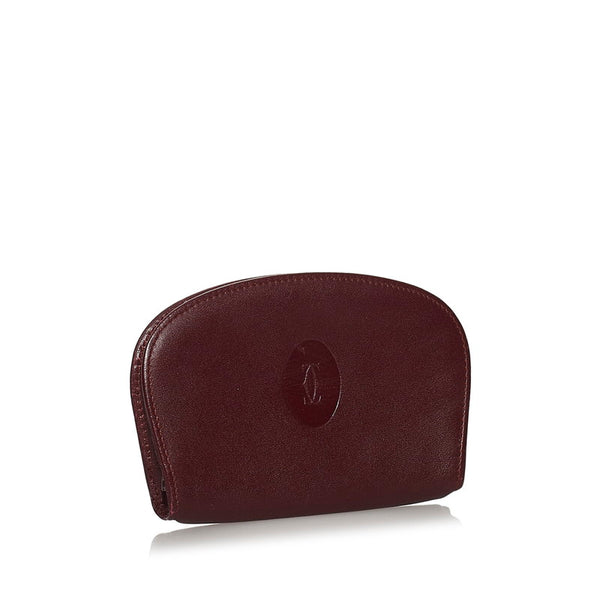 カルティエ マスト ワインレッド レザー コインケース メンズ CARTIER 【中古】