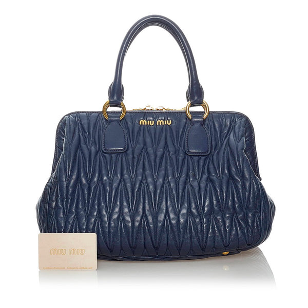 ミュウミュウ マテラッセ ハンドバッグ RLN 061 ブルー レザー レディース MIUMIU 【中古】