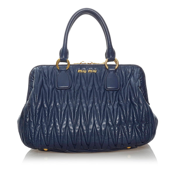 ミュウミュウ マテラッセ ハンドバッグ RLN 061 ブルー レザー レディース MIUMIU 【中古】
