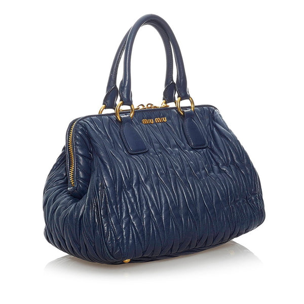ミュウミュウ マテラッセ ハンドバッグ RLN 061 ブルー レザー レディース MIUMIU 【中古】