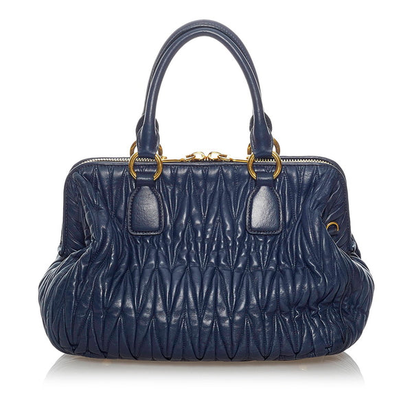ミュウミュウ マテラッセ ハンドバッグ RLN 061 ブルー レザー レディース MIUMIU 【中古】