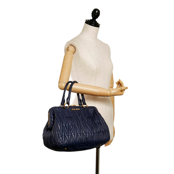 ミュウミュウ マテラッセ ハンドバッグ RLN 061 ブルー レザー レディース MIUMIU 【中古】