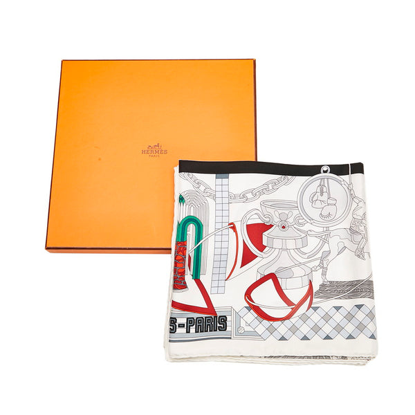 エルメス カレ90 LES TROPHEES トロフィー スカーフ ホワイト マルチカラー シルク レディース HERMES 【中古】