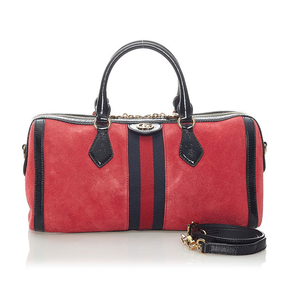 グッチ オフィディア シェリーライン ミニボストン ハンドバッグ ショルダーバッグ 2WAY 524532 レッド スウェード レザー レディース GUCCI 【中古】