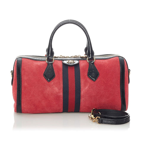 グッチ オフィディア シェリーライン ミニボストン ハンドバッグ ショルダーバッグ 2WAY 524532 レッド スウェード レザー レディース GUCCI 【中古】