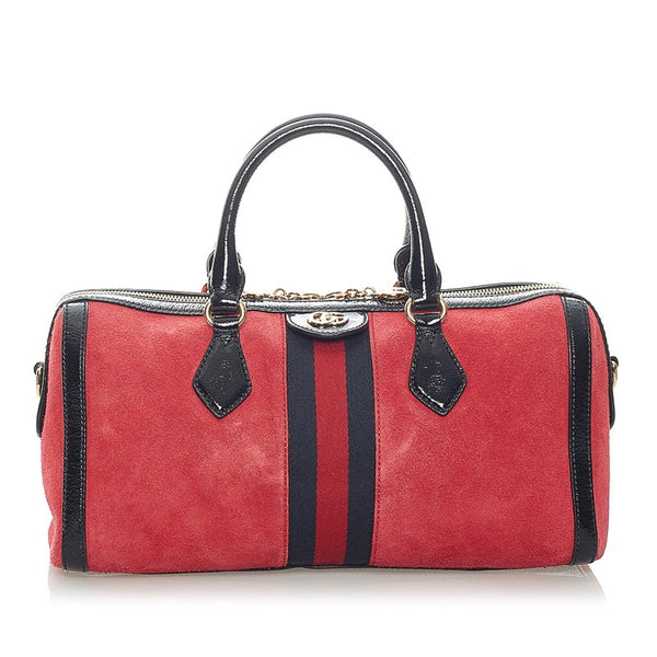 グッチ オフィディア シェリーライン ミニボストン ハンドバッグ ショルダーバッグ 2WAY 524532 レッド スウェード レザー レディース GUCCI 【中古】