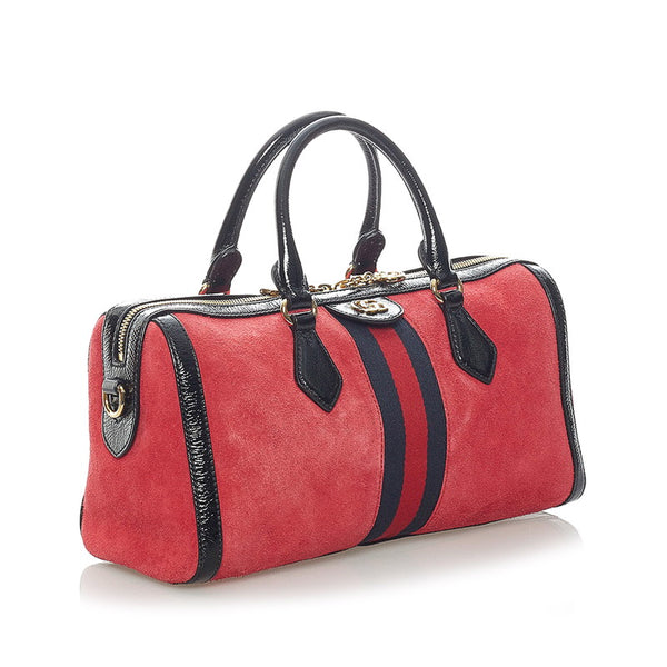 グッチ オフィディア シェリーライン ミニボストン ハンドバッグ ショルダーバッグ 2WAY 524532 レッド スウェード レザー レディース GUCCI 【中古】