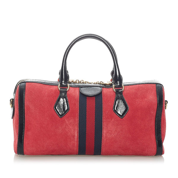 グッチ オフィディア シェリーライン ミニボストン ハンドバッグ ショルダーバッグ 2WAY 524532 レッド スウェード レザー レディース GUCCI 【中古】