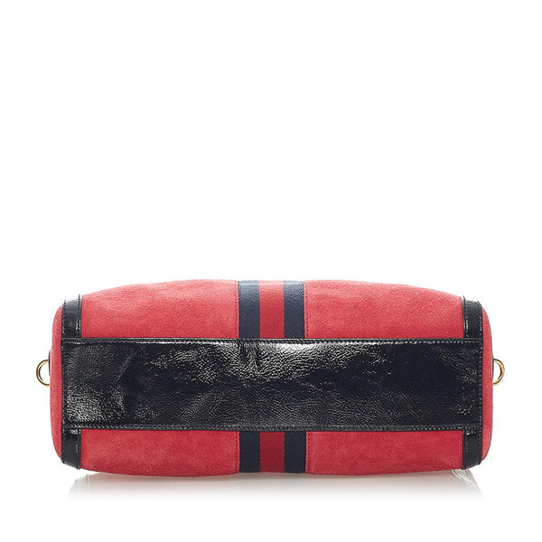 グッチ オフィディア シェリーライン ミニボストン ハンドバッグ ショルダーバッグ 2WAY 524532 レッド スウェード レザー レディース GUCCI 【中古】