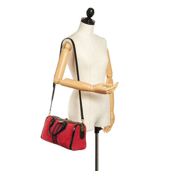 グッチ オフィディア シェリーライン ミニボストン ハンドバッグ ショルダーバッグ 2WAY 524532 レッド スウェード レザー レディース GUCCI 【中古】