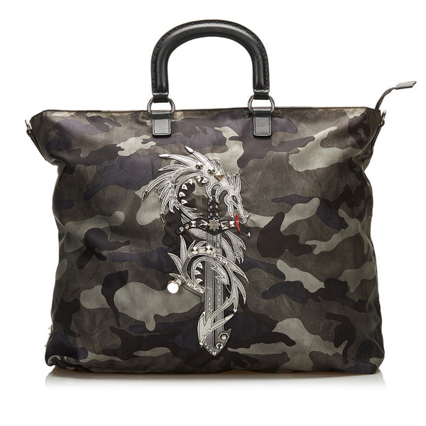 プラダ カモフラージュ ドラゴン ハンドバッグ トートバッグ カーキ ブラック ナイロン レザー メンズ PRADA 【中古】