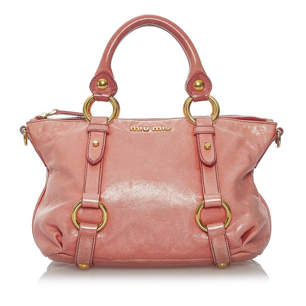 ミュウミュウ ピンク レザー ハンドバッグ ショルダーバッグ 2WAY レディース MIUMIU 【中古】