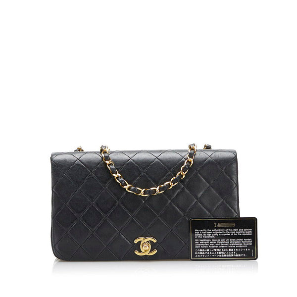 シャネル マトラッセ フルフラップ チェーン ショルダーバッグ ブラック ゴールド レザー レディース CHANEL 【中古】