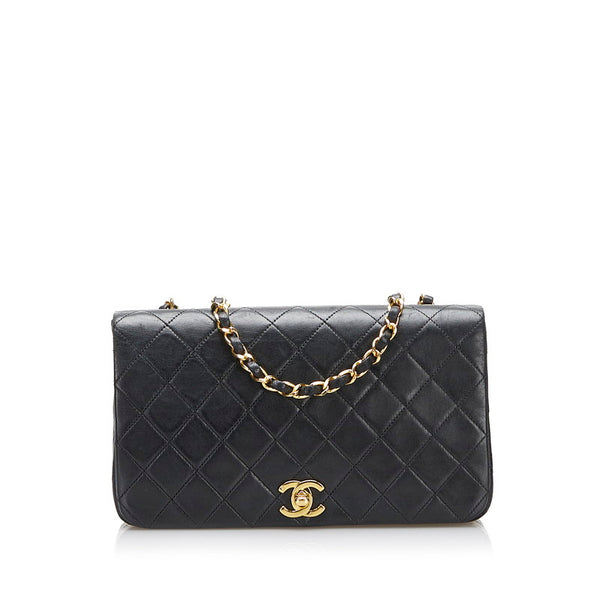 シャネル マトラッセ フルフラップ チェーン ショルダーバッグ ブラック ゴールド レザー レディース CHANEL 【中古】
