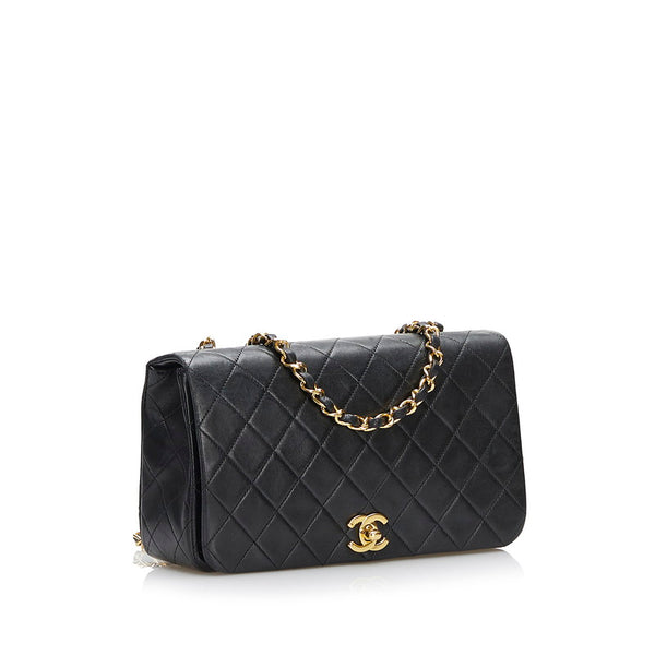 シャネル マトラッセ フルフラップ チェーン ショルダーバッグ ブラック ゴールド レザー レディース CHANEL 【中古】