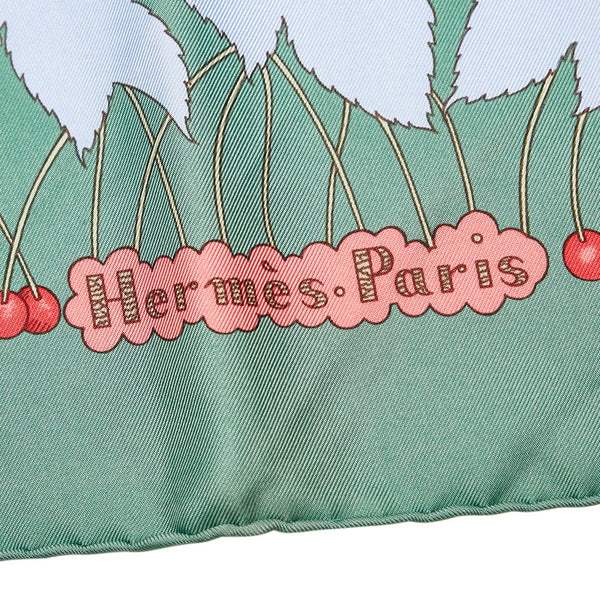 エルメス カレ90 Les merises チェリー スカーフ グリーン マルチカラー シルク レディース HERMES 【中古】