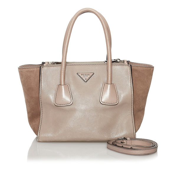 プラダ ベージュ レザー スウェード ハンドバッグ ショルダーバッグ 2way レディース PRADA 【中古】