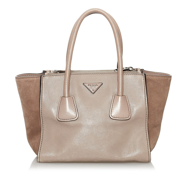 プラダ ベージュ レザー スウェード ハンドバッグ ショルダーバッグ 2way レディース PRADA 【中古】