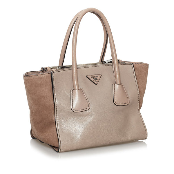 プラダ ベージュ レザー スウェード ハンドバッグ ショルダーバッグ 2way レディース PRADA 【中古】