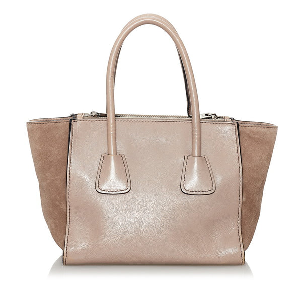 プラダ ベージュ レザー スウェード ハンドバッグ ショルダーバッグ 2way レディース PRADA 【中古】