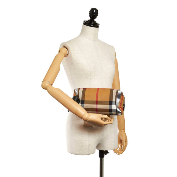 バーバリー ノバチェック クラッチバッグ ベージュ シルバー キャンバス メンズ BURBERRY 【中古】