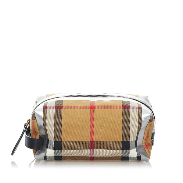 バーバリー ノバチェック クラッチバッグ ベージュ シルバー キャンバス メンズ BURBERRY 【中古】