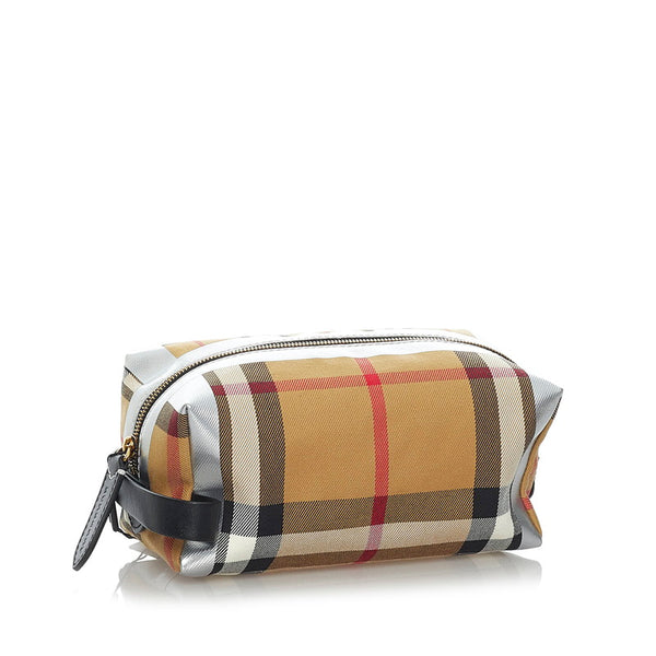 バーバリー ノバチェック クラッチバッグ ベージュ シルバー キャンバス メンズ BURBERRY 【中古】