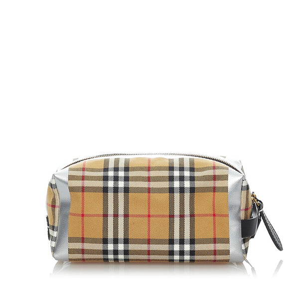 バーバリー ノバチェック クラッチバッグ ベージュ シルバー キャンバス メンズ BURBERRY 【中古】