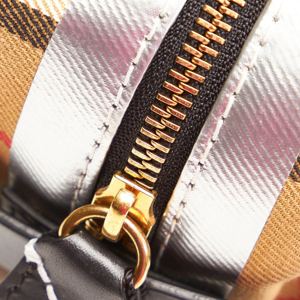 バーバリー ノバチェック クラッチバッグ ベージュ シルバー キャンバス メンズ BURBERRY 【中古】