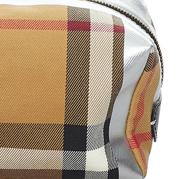バーバリー ノバチェック クラッチバッグ ベージュ シルバー キャンバス メンズ BURBERRY 【中古】