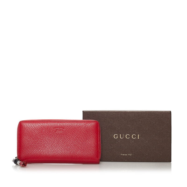 グッチ タッセル バンブー ラウンドファスナー 長財布 307984 レッド レザー レディース GUCCI 【中古】