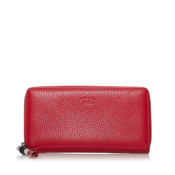 グッチ タッセル バンブー ラウンドファスナー 長財布 307984 レッド レザー レディース GUCCI 【中古】